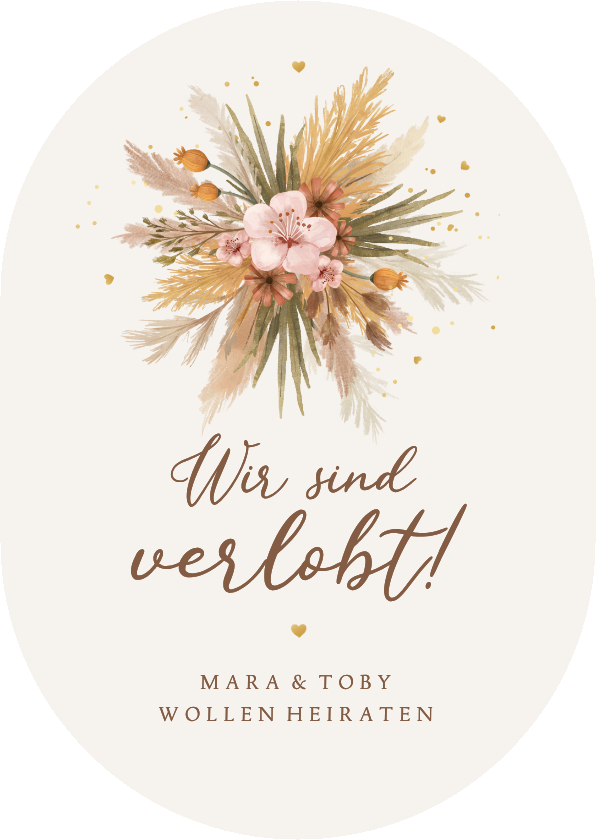 Verlobungskarte Einladung Boho Trockenblumegesteck oval - Hochzeitskarten Hochzeitskarten - Verlobungskarte Einladung Boho Trockenblumegesteck oval