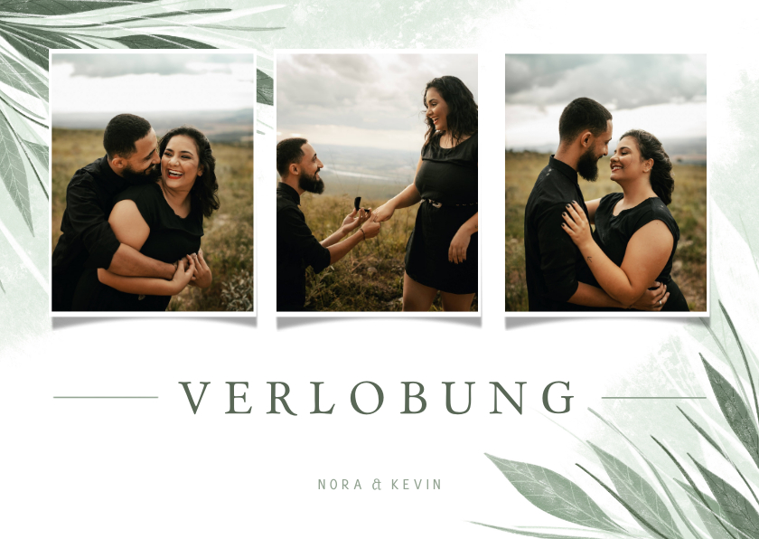 Hochzeitskarten - Verlobungskarte Fotocollage zierliche Blätter