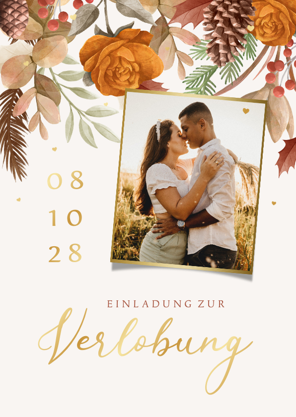 Hochzeitskarten - Verlobungskarte Herbststimmung mit Gold