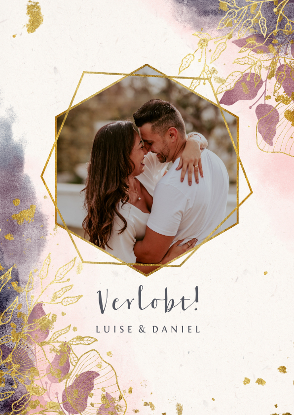Hochzeitskarten - Verlobungskarte stilvolle Blumen und Foto
