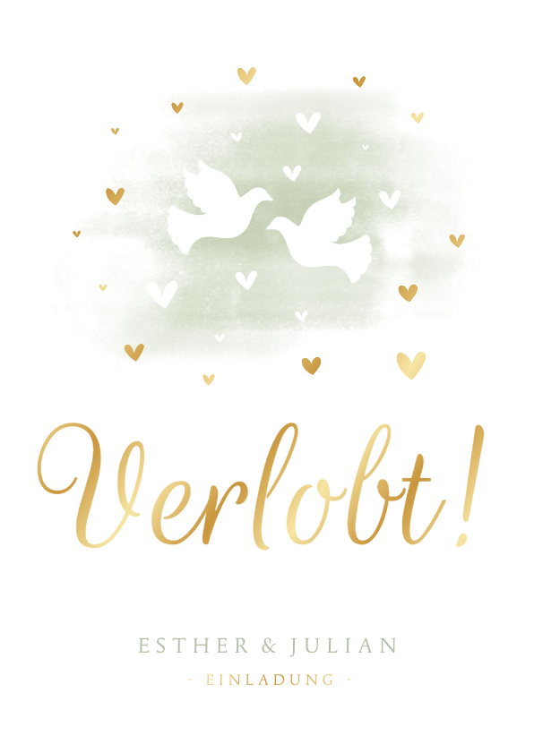 Hochzeitskarten - Verlobungskarte Tauben und Herzen