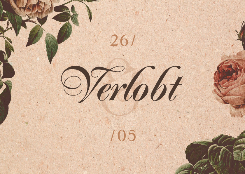 Hochzeitskarten - Verlobungskarte Vintagerosen auf Kraftpapier