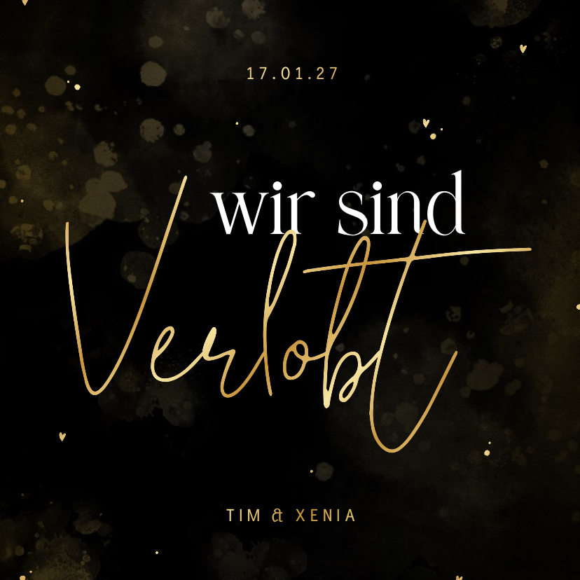 Hochzeitskarten - Verlobungskarte 'Wir sind verlobt' schwarz-gold