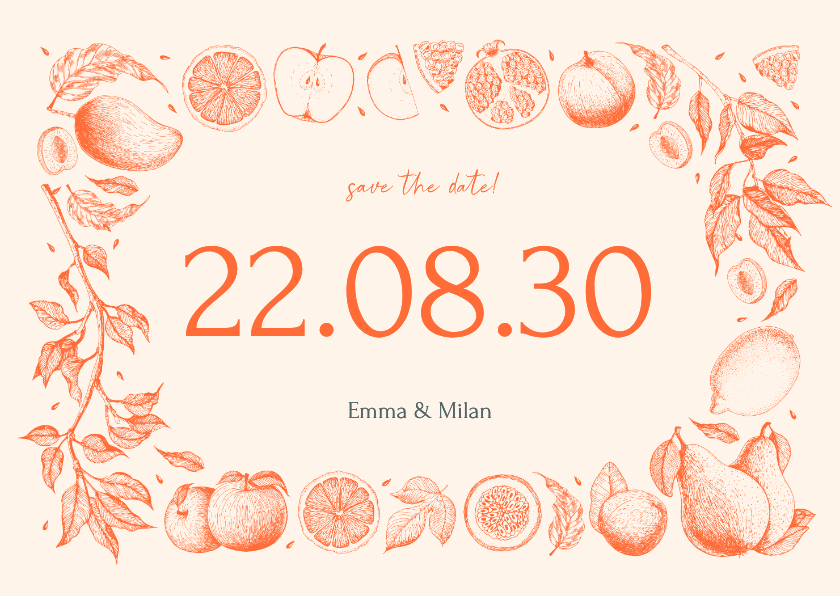 Vintage Save-the-Date Karte Früchte Linienzeichnung Hochzeit - Hochzeitskarten Hochzeitskarten - Vintage Save-the-Date Karte Früchte Linienzeichnung Hochzeit