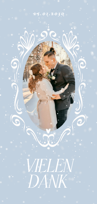 Hochzeitskarten - Winterhochzeit Foto-Dankeskarte Schnee Ornamente blau