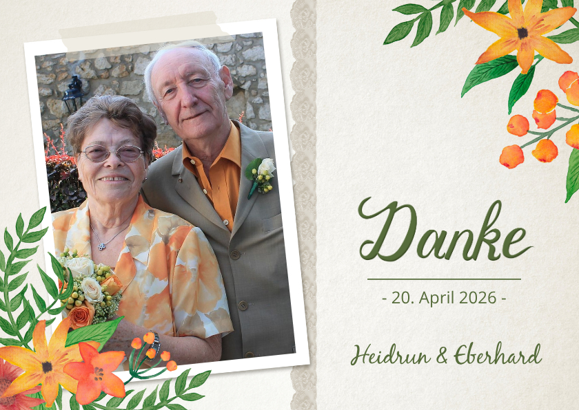 Jubiläumskarten - Danksagung Hochzeitsjubiläum Foto und Blumen