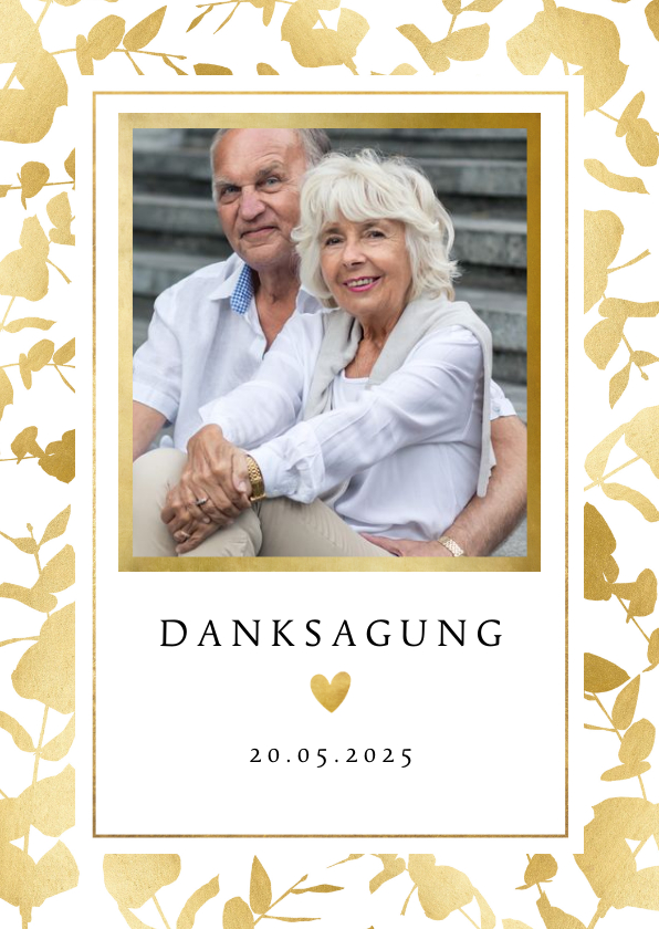 Jubiläumskarten - Danksagung Hochzeitstag Foto & Goldblätter