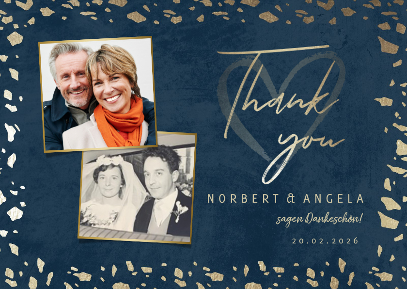 Jubiläumskarten - Danksagung Hochzeitstag Fotos & Goldkonfetti