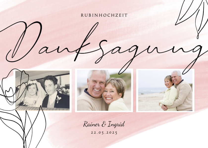 Jubiläumskarten - Danksagung zum Hochzeitstag feine Linien