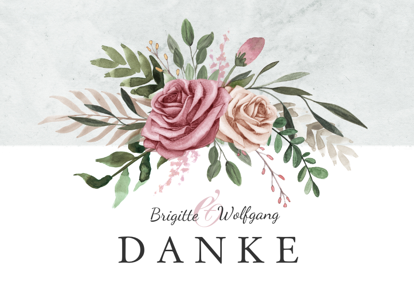 Jubiläumskarten - Danksagungskarte Hochzeitstag Rosenstrauß