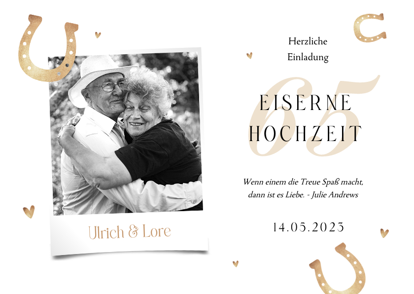 Einladung Eiserne Hochzeit Foto & Hufeisen - Jubiläumskarten Jubiläumskarten - Einladung Eiserne Hochzeit Foto & Hufeisen