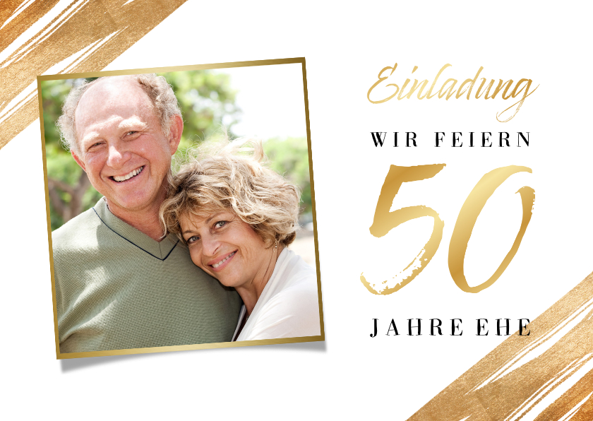 Jubiläumskarten - Einladung Goldene Hochzeit Foto & Goldakzente