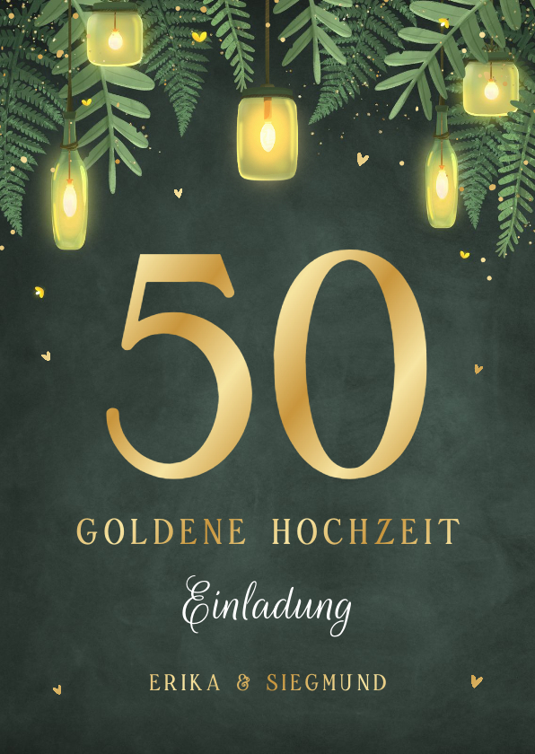 Jubiläumskarten - Einladung goldene Hochzeit Laternen im Grünen