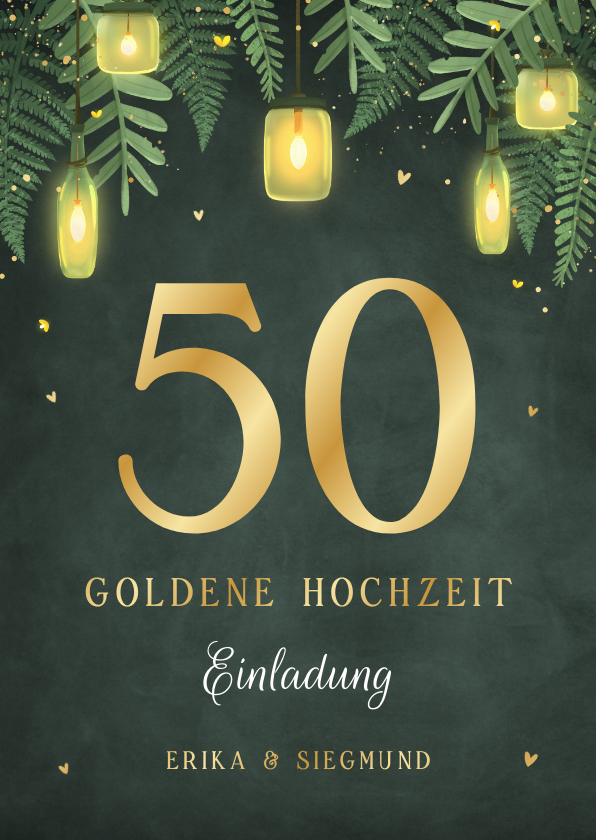 Jubiläumskarten - Einladung goldene Hochzeit Laternen im Grünen
