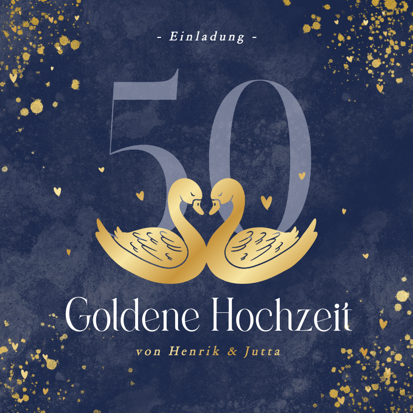 Jubiläumskarten - Einladung Goldene Hochzeit Zwei Schwäne