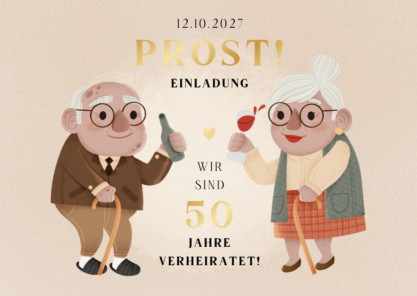 Jubiläumskarten - Einladung Hochzeitsjubiläum 'Prost'