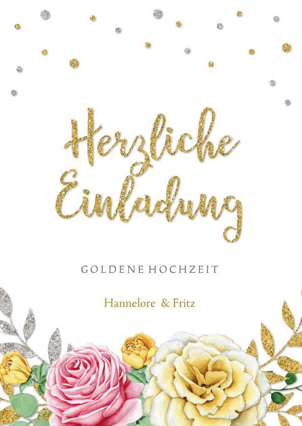 Einladung Hochzeitsjubiläum rosa und gelbe Rose - Jubiläumskarten Jubiläumskarten - Einladung Hochzeitsjubiläum rosa und gelbe Rose