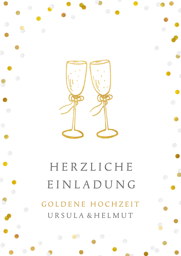 Jubiläumskarten - Einladung zum Hochzeitsjubiläum Gläser & Goldlook