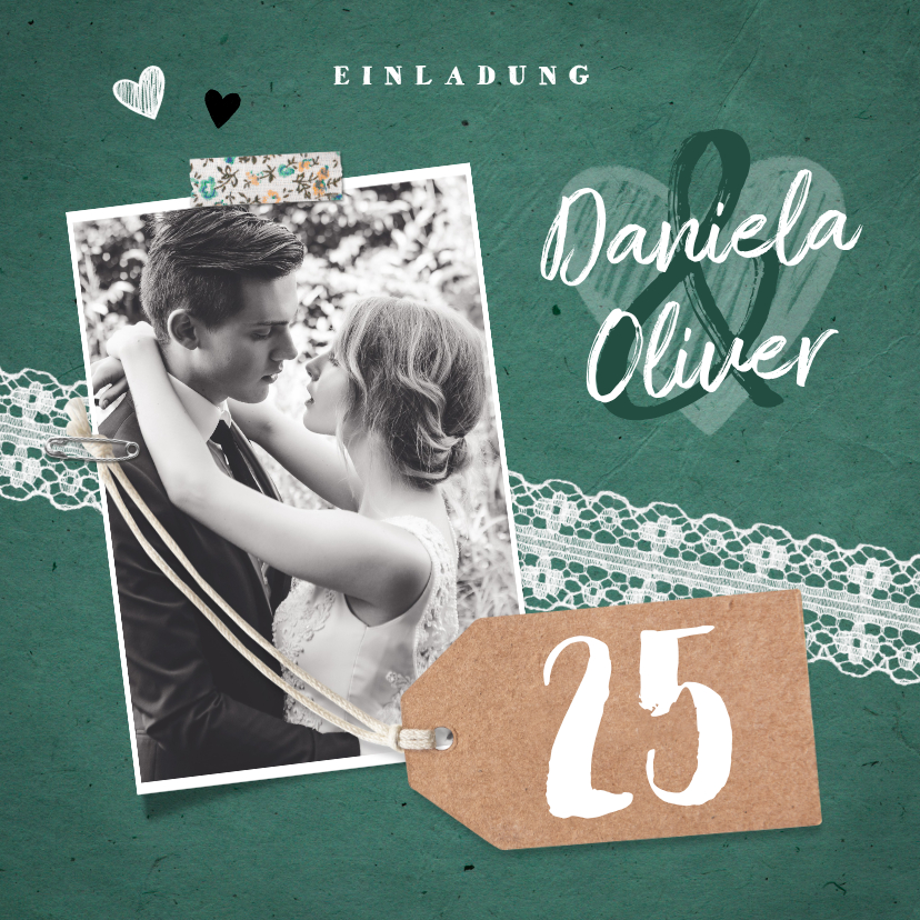 Jubiläumskarten - Einladung zum Hochzeitsjubiläum Hochzeitsfoto auf Spitze