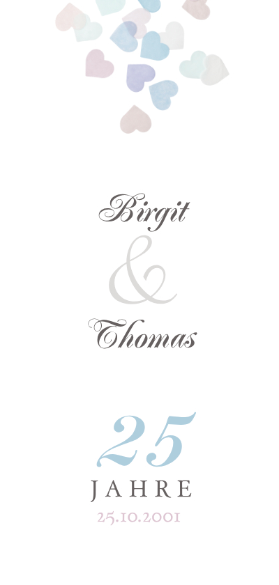 Jubiläumskarten - Einladung zum Hochzeitstag mit Herzchen-Konfetti