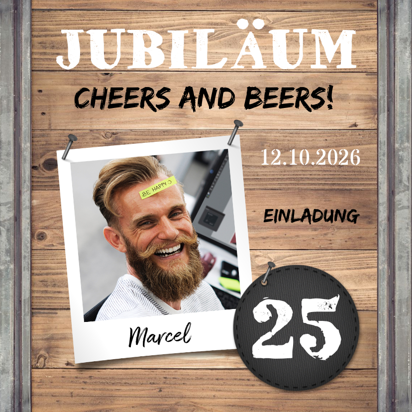 Einladung zum Mitarbeiterjubiläum Foto auf Holz - Jubiläumskarten Jubiläumskarten - Einladung zum Mitarbeiterjubiläum Foto auf Holz