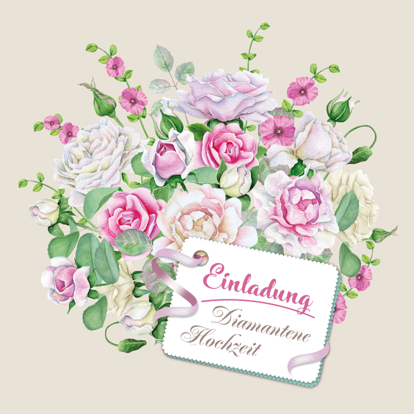Jubiläumskarten - Einladung zur diamantenen Hochzeit Rosenstrauß