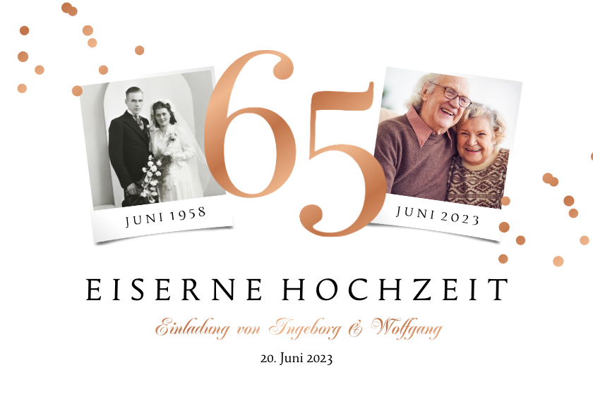 Jubiläumskarten - Einladung zur eisernen Hochzeit mit Fotos