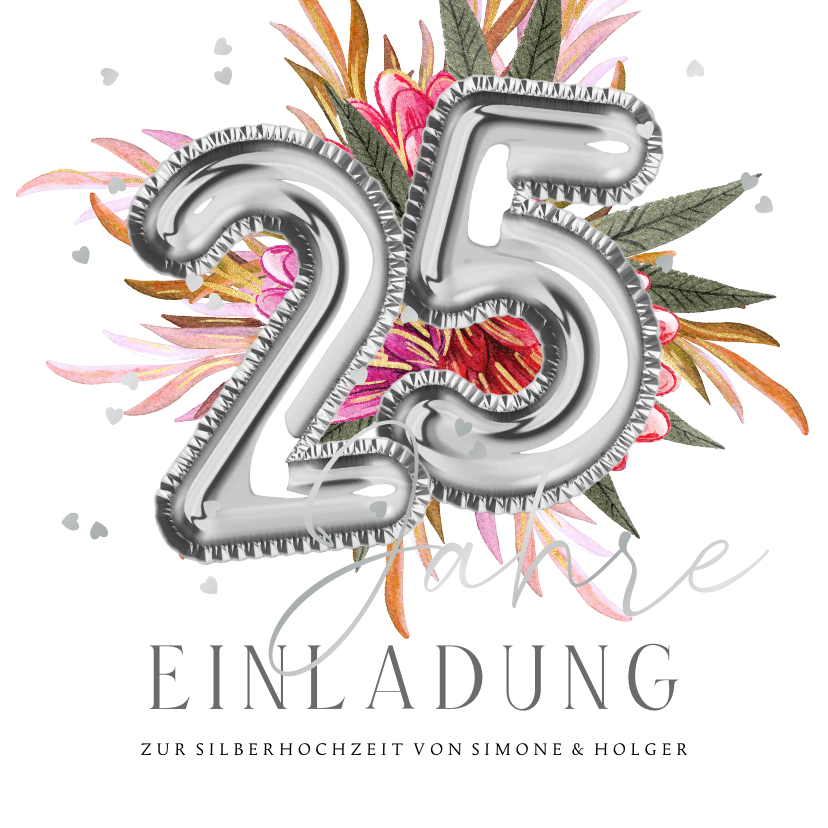 Jubiläumskarten - Einladung zur Silberhochzeit Luftballons 25 