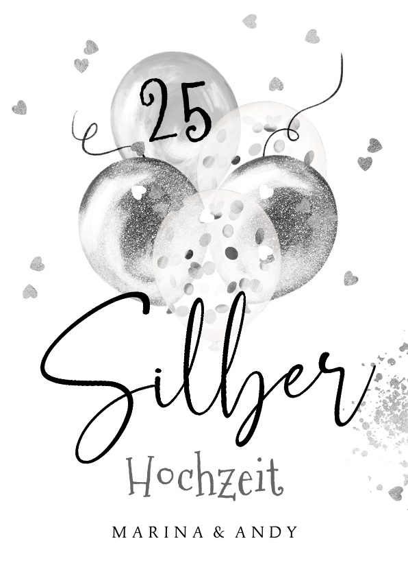 Jubiläumskarten - Einladung zur Silberhochzeit silberne Luftballons