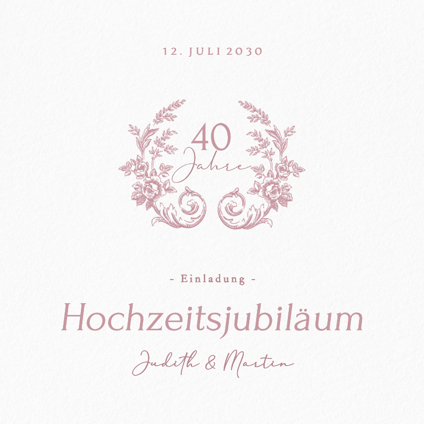 Jubiläumskarten - Einladungskarte 40. Hochzeitsjubiläum klassische Rosen 