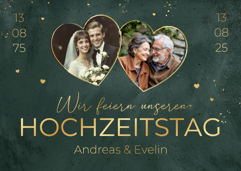 Einladungskarte 50. Hochzeitstag mit Fotos in Herzen - Jubiläumskarten Jubiläumskarten - Einladungskarte 50. Hochzeitstag mit Fotos in Herzen