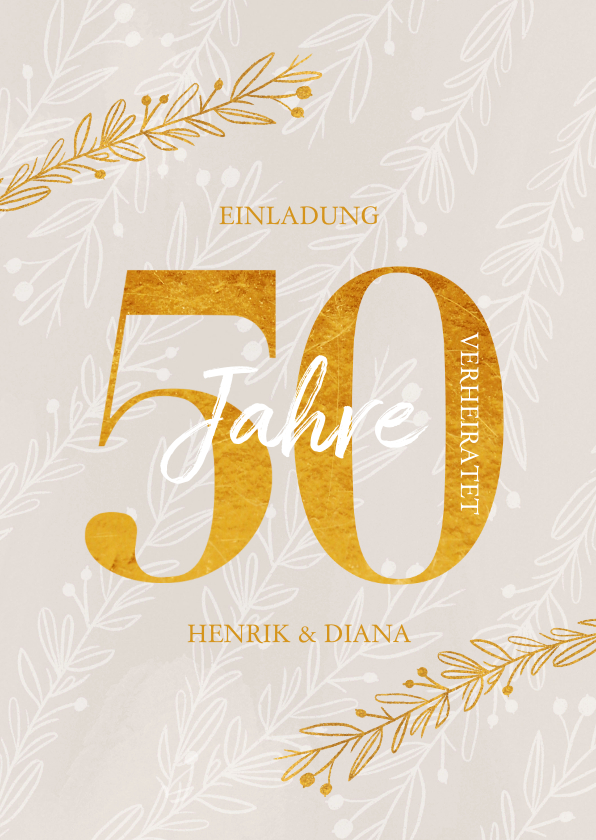 Jubiläumskarten - Einladungskarte 50. Hochzeitstag Zweige