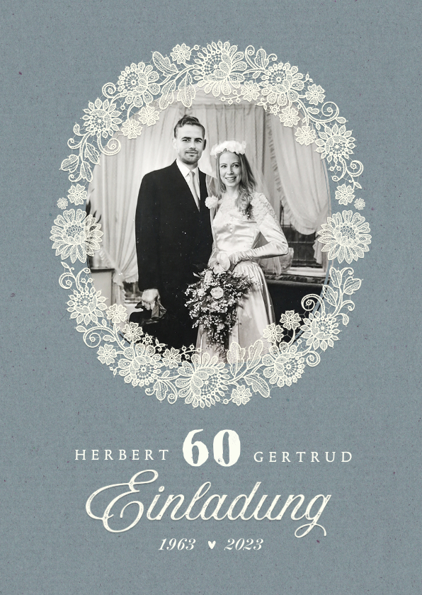 Jubiläumskarten - Einladungskarte 60. Hochzeitstag Foto und Spitzendekor