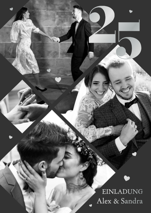 Einladungskarte Fotocollage Silberne Hochzeit - Jubiläumskarten Jubiläumskarten - Einladungskarte Fotocollage Silberne Hochzeit