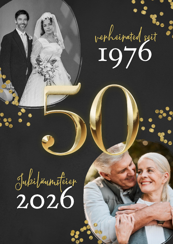 Einladungskarte goldene 50 Hochzeitsjubiläum Fotocollage - Jubiläumskarten Jubiläumskarten - Einladungskarte goldene 50 Hochzeitsjubiläum Fotocollage