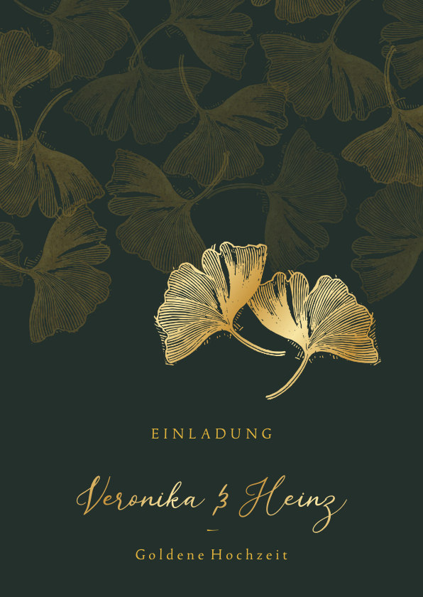 Einladungskarte Goldene Hochzeit Ginkgoblätter - Jubiläumskarten Jubiläumskarten - Einladungskarte Goldene Hochzeit Ginkgoblätter