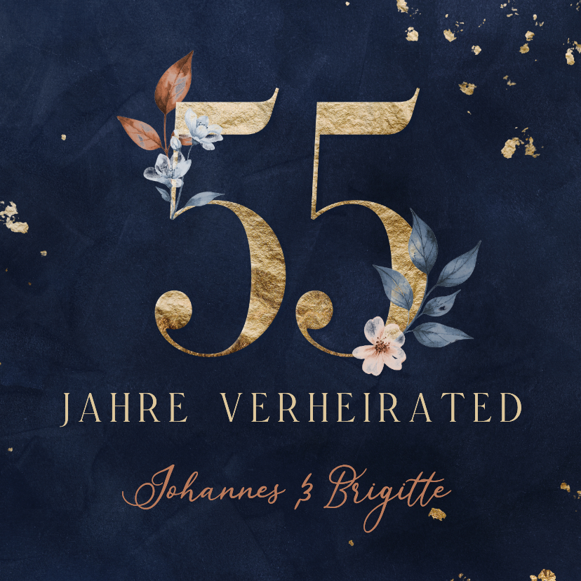 Einladungskarte Hochzeitsjubiläum 55 Jahre Aquarell Blumen - Jubiläumskarten Jubiläumskarten - Einladungskarte Hochzeitsjubiläum 55 Jahre Aquarell Blumen