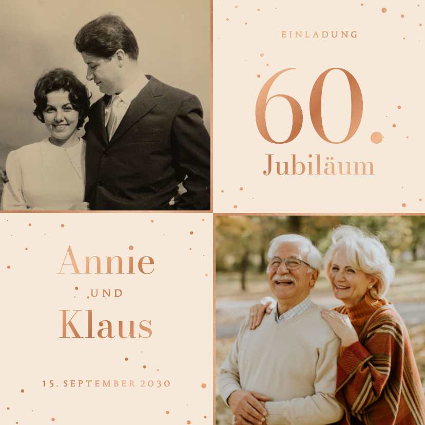 Einladungskarte Hochzeitsjubiläum 60 Jahre Fotocollage - Jubiläumskarten Jubiläumskarten - Einladungskarte Hochzeitsjubiläum 60 Jahre Fotocollage