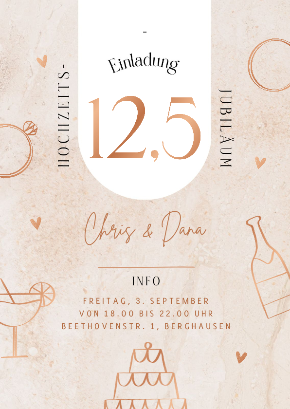 Jubiläumskarten - Einladungskarte Hochzeitstag 12,5 Jahre Doodles