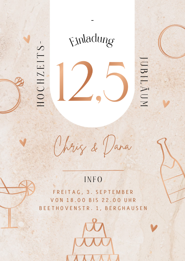 Jubiläumskarten - Einladungskarte Hochzeitstag 12,5 Jahre Doodles