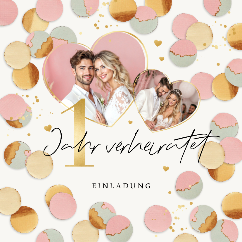 Einladungskarte Jubiläum Hochzeit 1 Jahr Konfetti Foto - Jubiläumskarten Jubiläumskarten - Einladungskarte Jubiläum Hochzeit 1 Jahr Konfetti Foto