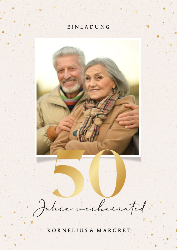 Einladungskarte mit Foto zum 50. Hochzeitstag Papierstruktur - Jubiläumskarten Jubiläumskarten - Einladungskarte mit Foto zum 50. Hochzeitstag Papierstruktur