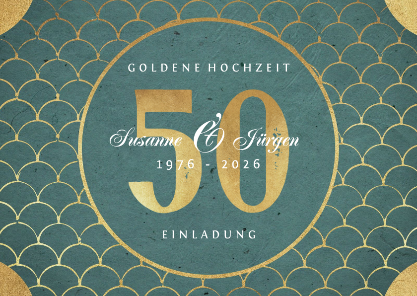 Jubiläumskarten - Einladungskarte zur goldenen Hochzeit Goldlook
