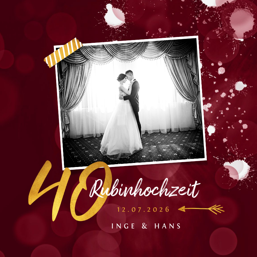 Jubiläumskarten - Einladungskarte zur Rubinhochzeit dunkelrot mit Foto