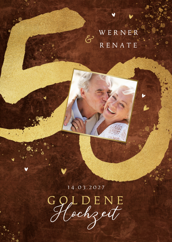 Jubiläumskarten - Foto-Einladung Goldene Hochzeit 50 in Goldlook