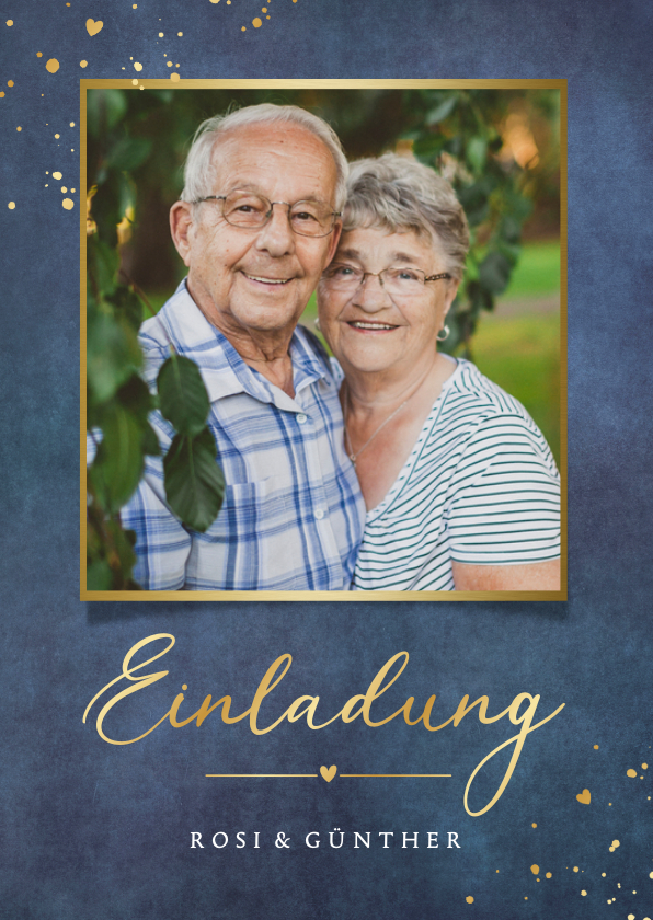 Foto-Einladung goldene Hochzeit Goldakzente - Jubiläumskarten Jubiläumskarten - Foto-Einladung goldene Hochzeit Goldakzente