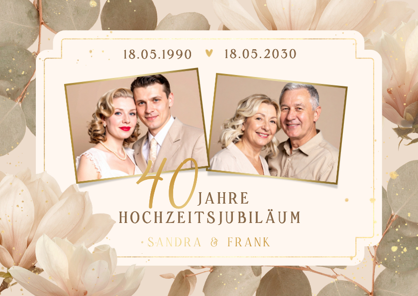 Hochzeitsjubiläum 40 Jahre Fotocollage Vintage Ticket - Jubiläumskarten Jubiläumskarten - Hochzeitsjubiläum 40 Jahre Fotocollage Vintage Ticket
