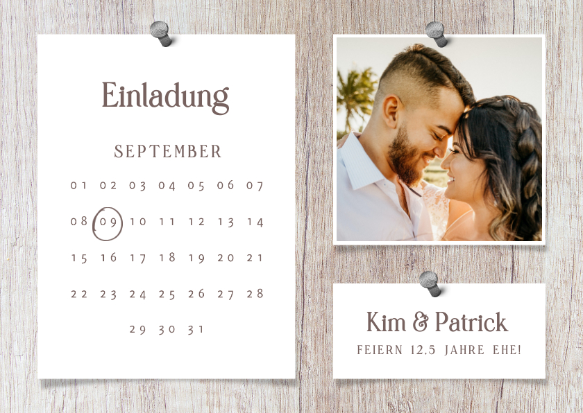 Jubiläumskarten - Jubiläumseinladung Hochzeitstag Kalender, Foto, Holzlook