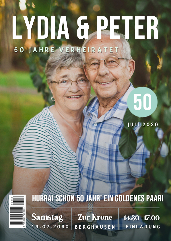 Jubiläumskarten - Jubiläumseinladung Zeitschrift 50. Hochzeitstag Foto