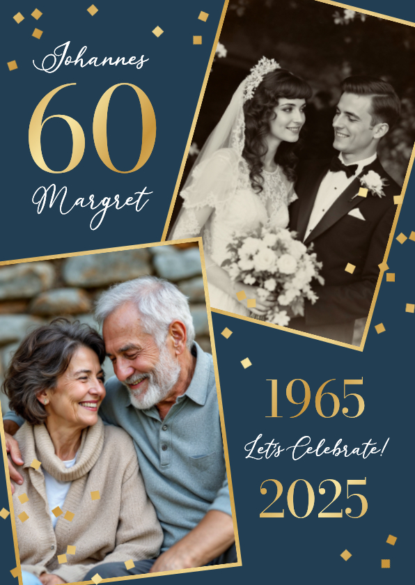 Jubiläumsfeier Einladungskarte 60. Hochzeitstag Fotocollage - Jubiläumskarten Jubiläumskarten - Jubiläumsfeier Einladungskarte 60. Hochzeitstag Fotocollage